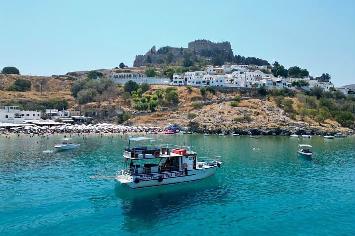 Boat to Lindos from Kolymbia: Tsambika & Red Sand Beach Swim Stops