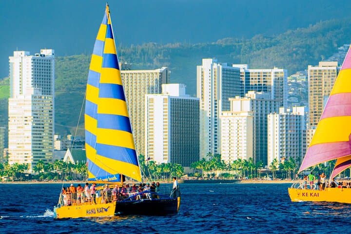 South Shore Private Sail: Waikiki to Diamond Head on a Yellow Catamaran