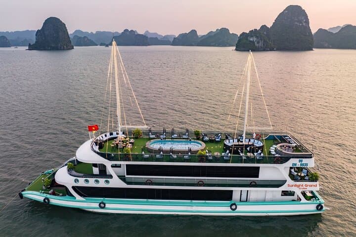 Luxury Halong Bay Day Cruise: Buffet, Pool & Sunset Party on Route 2