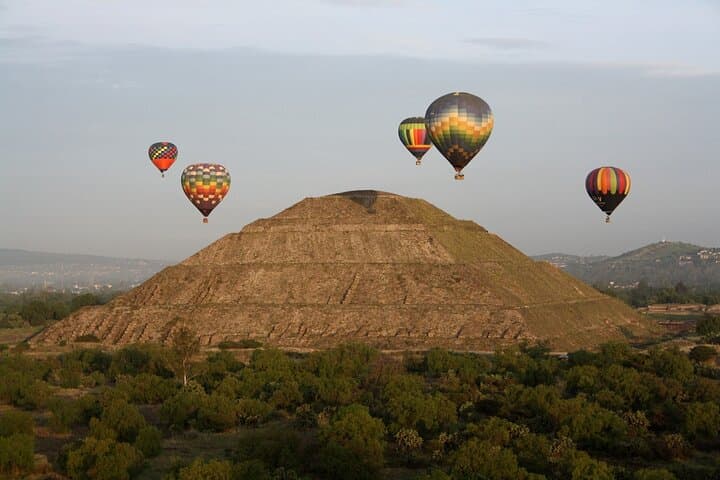 Hot Air Balloon Over Teotihuacan: Sunrise Flight Above the Pyramids