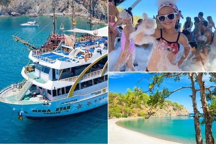 Mega Star Party Boat Cruise from Antalya: Phaselis, Cennet & Foam Party