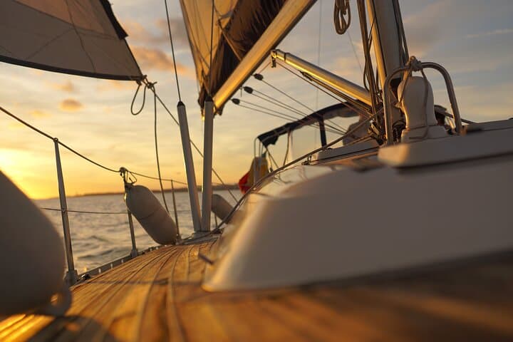 Sunset Sailing on the Tejo: Lisbon Views, Wine & Historic Landmarks