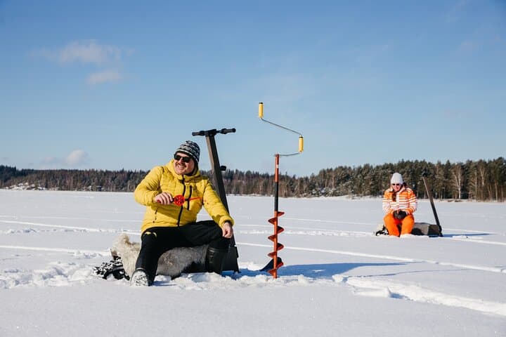 Private Electric Snow Scooter Safari and Ice Fishing at Sahanlahti, Puumala