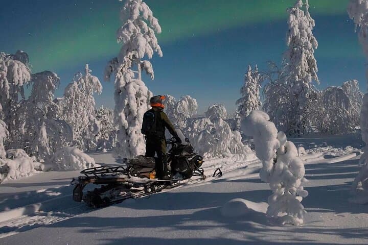 Evening Snowmobile Safari near Rovaniemi — Campfire, Sausages & Northern Lights