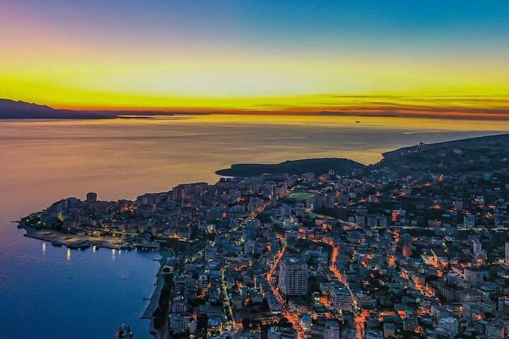 Sunset at Lekursi Castle — Panoramic Views Over Saranda and Corfu