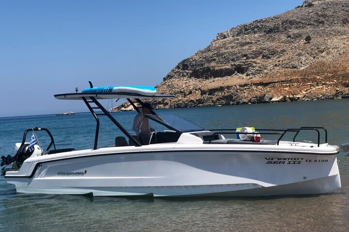 Half-Day Axopar 25 Rental from Lindos — Blue Lagoon, Red Sand & Snorkeling