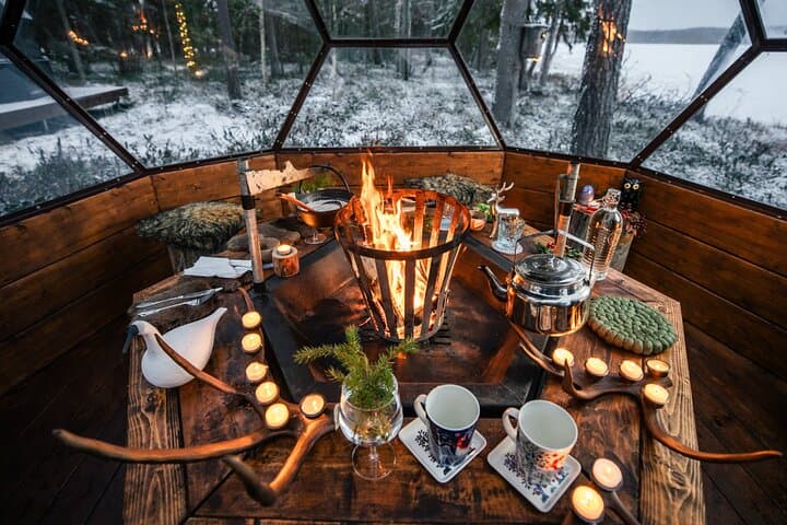Glass Igloo Campfire Dinner Under the Northern Lights Near Rovaniemi