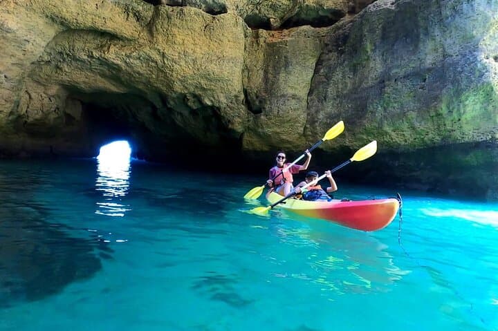 Benagil Kayak Adventure on a Catamaran from Portimão