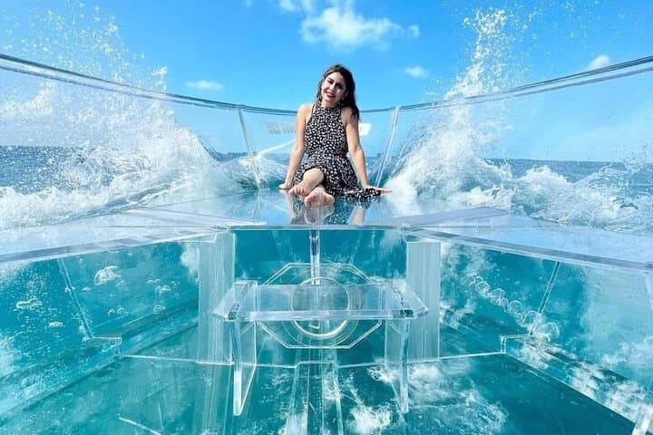 Transparent Boat Tour in Cozumel Reefs: Glass-Bottom Views of a Sunken Ship and Coral Gardens