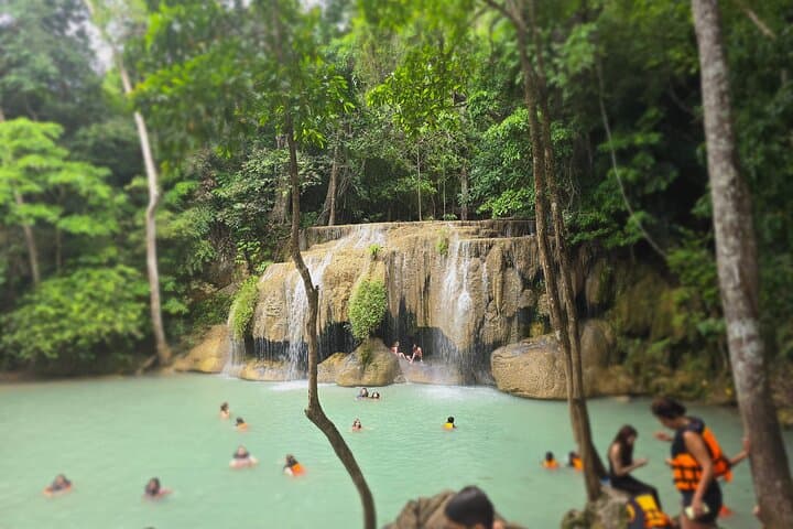 Erawan Waterfall & River Kwai Private Day Tour — Kanchanaburi’s Waterfalls, History, and Hidden Chedi