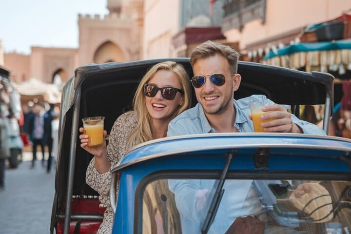 Private Marrakech Tuk-Tuk City Tour with Pickup and Drinks — Medina, Koutoubia & Palaces