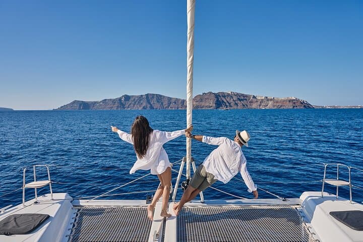 Santorini Caldera Semi-Private Sailing Cruise with BBQ, Snorkel & Sunset