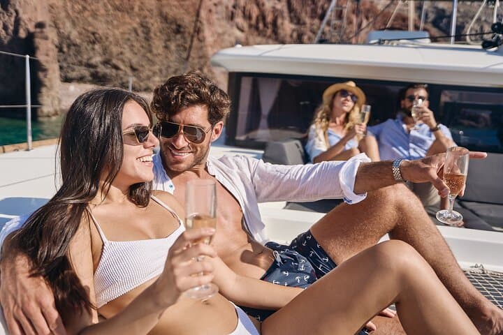 Santorini Catamaran Cruise: Red Beach, Thirassia & Sunset BBQ photo 5