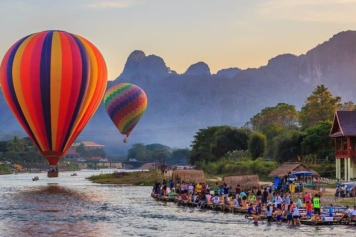 Hot Air Balloon Over Vang Vieng: Sunrise Flight Above Limestone Karsts photo 3