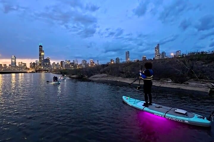 Glow and Glide: Motorized LED Paddleboard Sunset Tours on the Chicago River