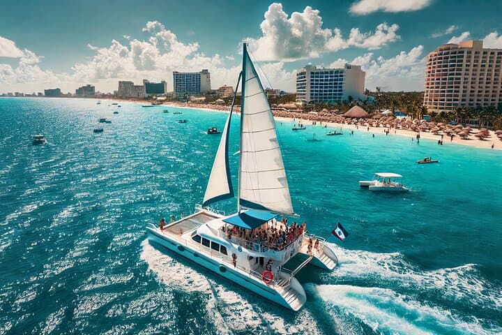 Catamaran to Isla Mujeres: Snorkel, Beach Club Buffet & Ice Bar Experience photo 1