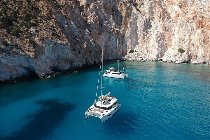 Catamaran Cruise to Kleftiko & Poliegos: Full-Day Swim, Snorkel & Sea Caves (Milos)