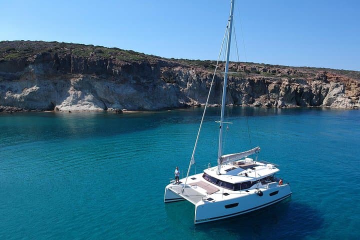 Private Catamaran Sunset Cruise to Kleftiko, Milos — Half-Day Snorkel & Sea Caves photo 1