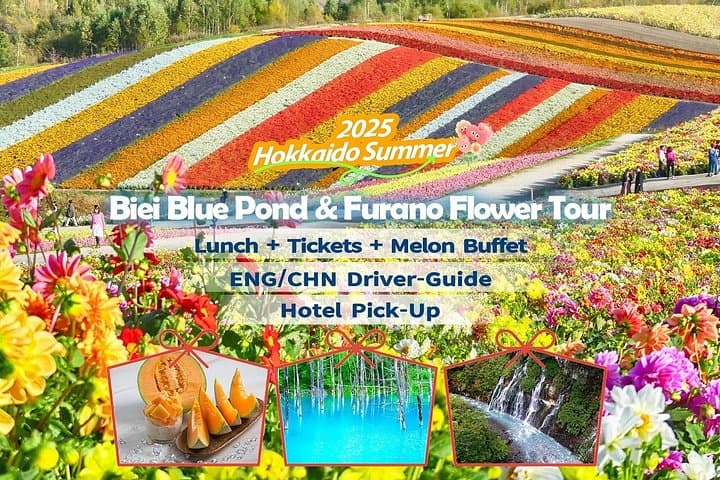 Sapporo to Biei: Blue Pond & Flower Sea Day Tour with Pickup and Lunch