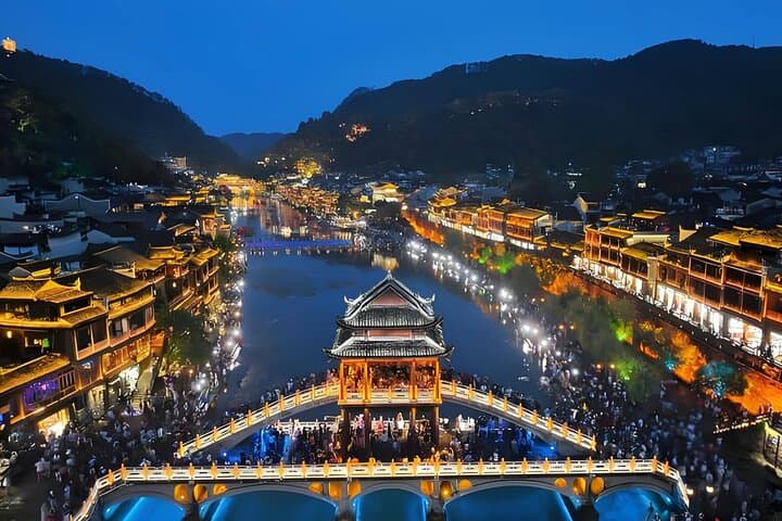 Night Lights on the Tuo: Furong Waterfall & Fenghuang River Cruise from Zhangjiajie