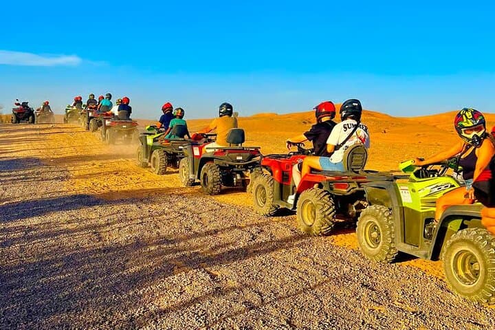 Agafay Desert Quad Bike Adventure with Camel Ride, Sunset Dinner & Fire Show from Marrakech