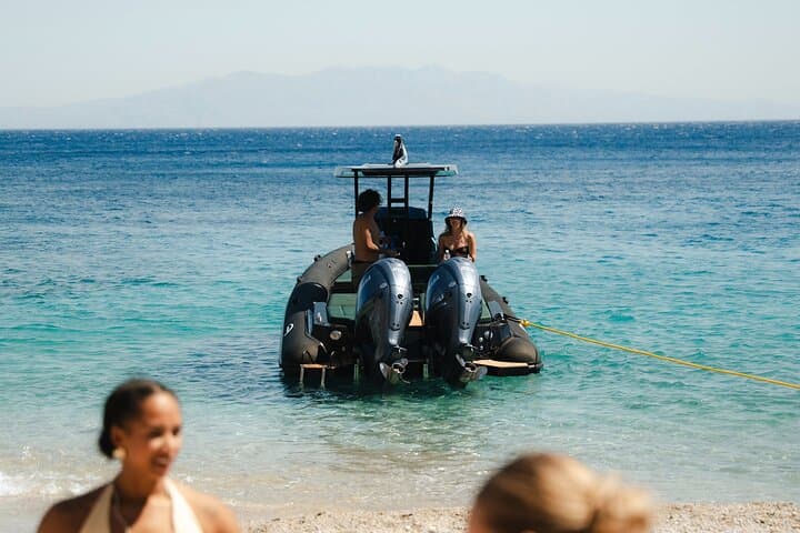 RIB Pilates in Mykonos: Beach Workout, Swim & Healthy Snack