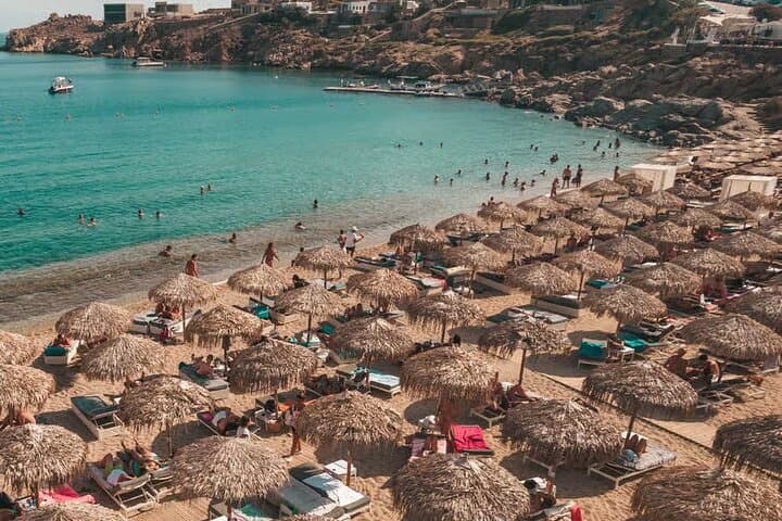 Mykonos Town to Paradise Beach: Walking Tour, Reserved Sunbed & Return Transfer
