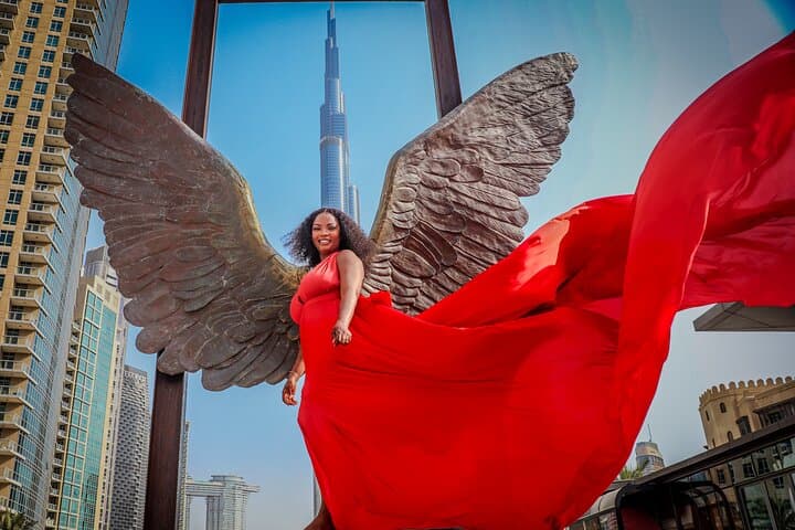 Burj Khalifa Flying Dress Videography: Downtown Dubai Instagram Shoot