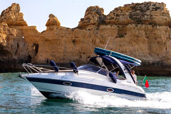 Luxury private boat to Ponta da Piedade with paddleboarding in Lagos
