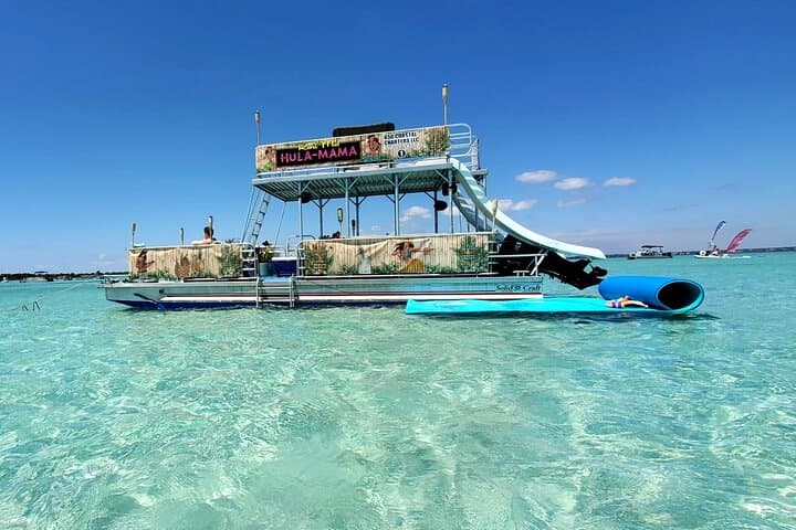 Destin Crab Island Pontoon Charter: 4-Hour Double-Decker with Slides