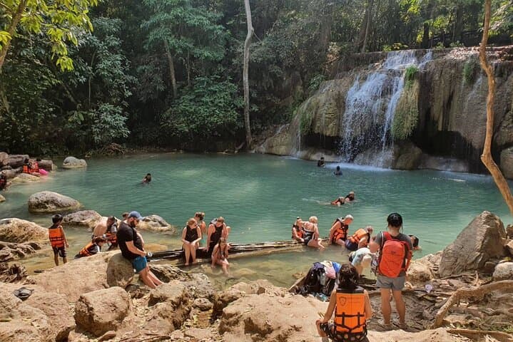 Erawan Waterfall, Tiger Cave Temple & Countryside Cafe — Private Day Tour from Kanchanaburi