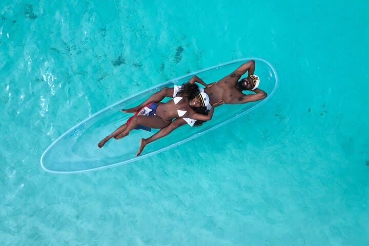 Clear Kayak Drone Photoshoot at Saunders Beach, Nassau — Couples on Turquoise Water photo 2