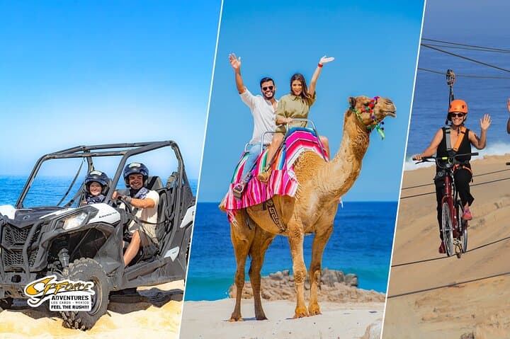 Cabo Combo Adventure: UTV, Camel Beach Ride & Sky Bike Experience