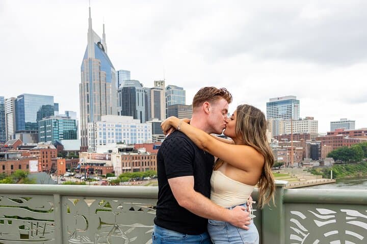 Nashville Riverfront Couples Photoshoot: Private Pedestrian-Bridge Portrait Session