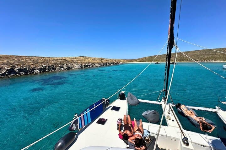 Private Catamaran Cruise in Mykonos — Psarou, Super Paradise & Sunset Escape photo 2