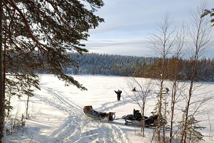 Snowmobile Sleigh & Ice Fishing on Lake Marrasjärvi — Rovaniemi Winter Day Tour photo 2