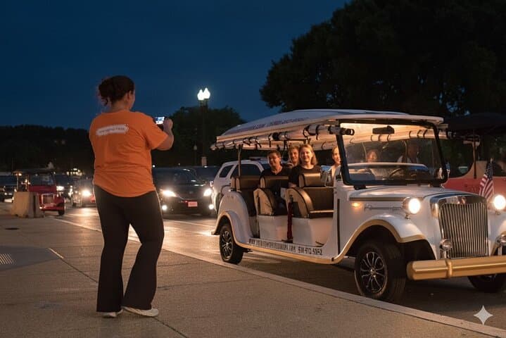Electric Cart Night Tour of Washington DC Monuments Lit Up