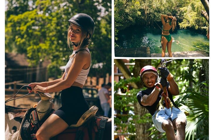 Jungle Triple Adventure: Horseback Riding, Zip Lines & Ojo de Jaguar Cenote Near Cancún