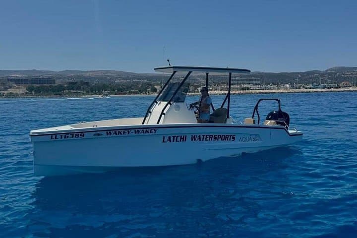 Self-Drive Luxury Aqua 25 Speedboat Rental to Akamas Blue Lagoon
