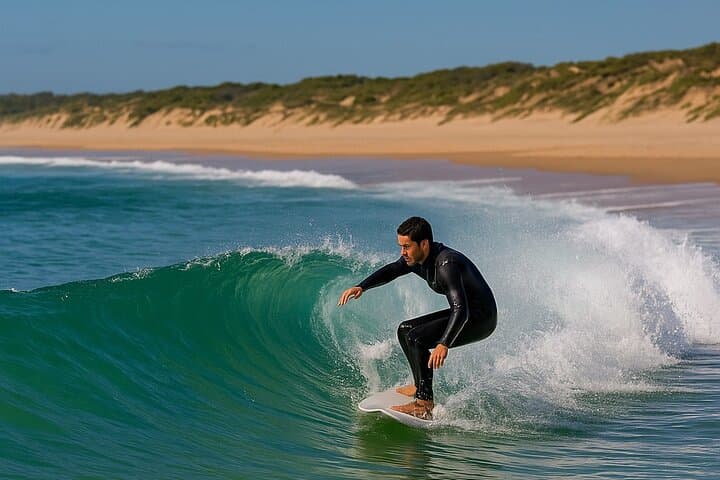 Surf and Sunset Tour in Almada and Caparica — Private Full‑Day Surf, Dunes & Cristo Rei Views