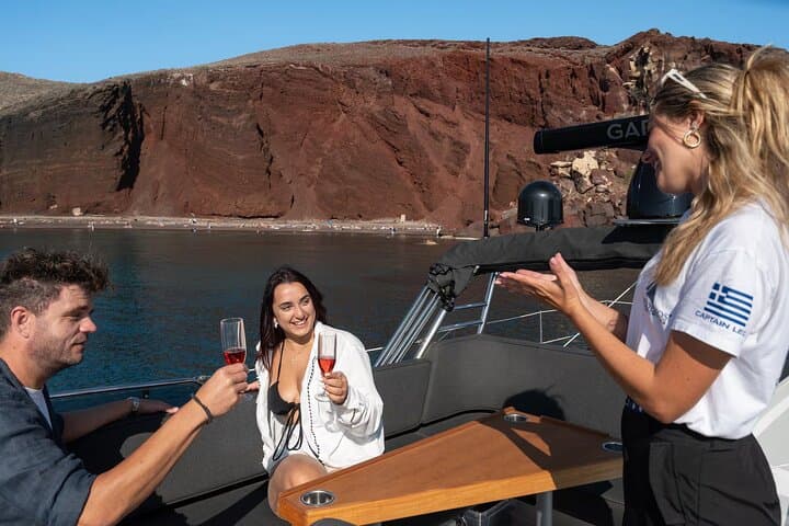 Santorini Private Motor Yacht: Caldera Cruise to Red & White Beaches, Hot Springs & Snorkel photo 6