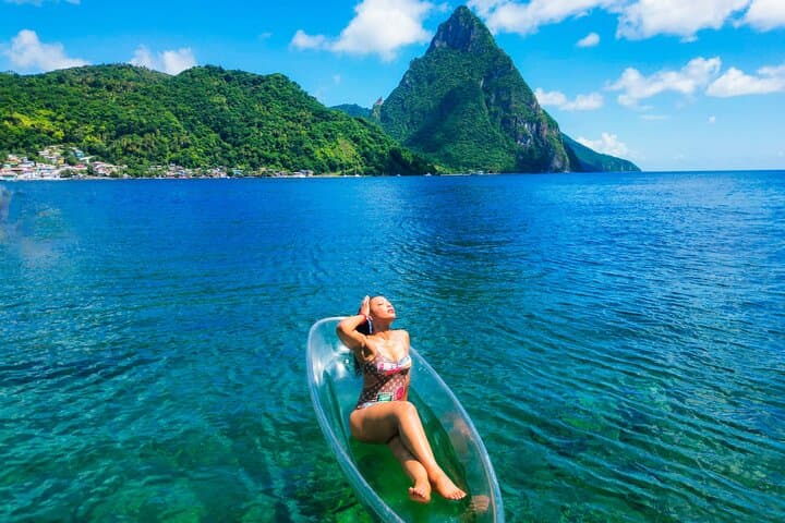 Clear Kayak Drone Photoshoot in Soufrière, St. Lucia — Pitons Aerial Portraits
