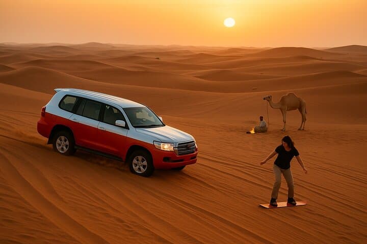 Evening Desert Safari & BBQ in Dubai — Dune Bashing, Camel Rides & Live Shows