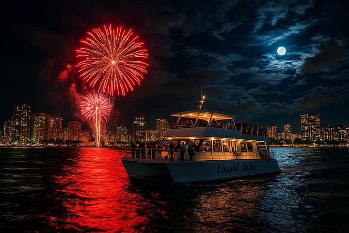 Sunset Waikiki Fireworks Cruise: Evening Catamaran Sail from Oahu