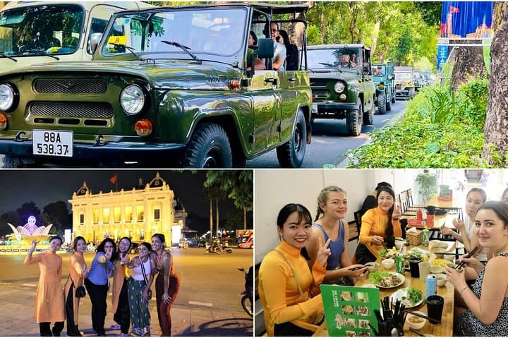 Hanoi Night Jeep Food Tour Led by Women — Train Street, Bun Cha & Lantern-Lit Old Quarter