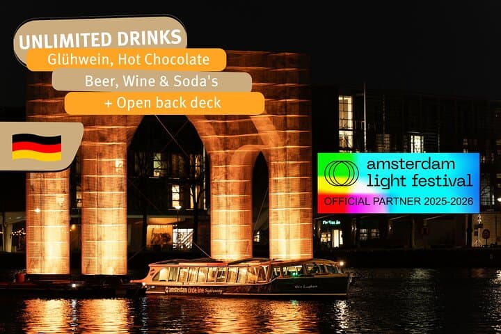 Amsterdam Light Festival Canal Cruise (German) — 75-Min Night Cruise with Unlimited Drinks
