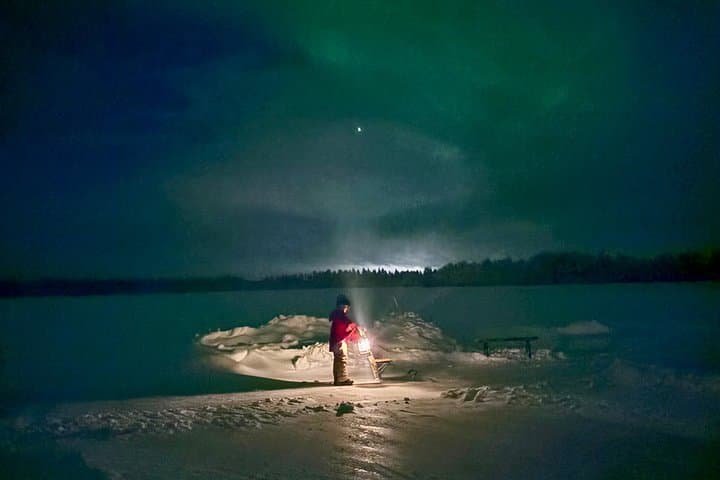 Kick Sled Northern Lights Tour with Reindeer and Kota in Levi