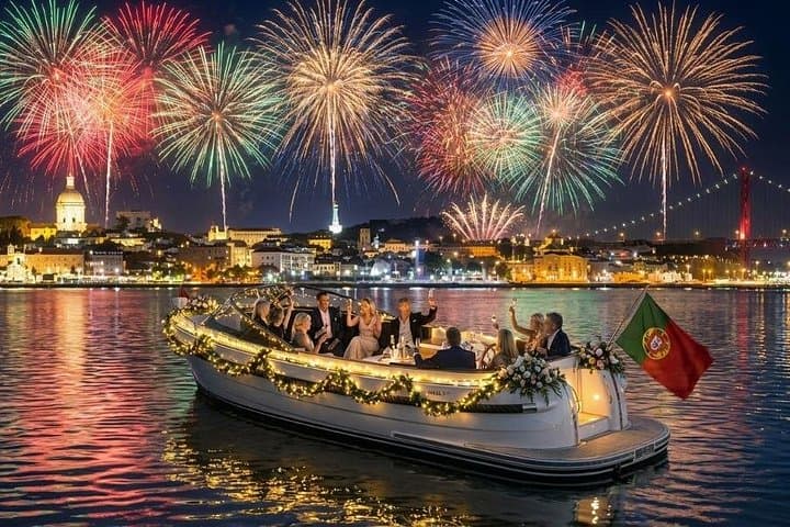 Lisbon New Year's Eve Private Boat: Open-Bar Tagus Midnight Cruise