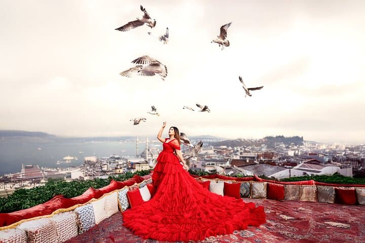 VIP Rooftop Flying Dress Photoshoot Over Istanbul’s Bosphorus
