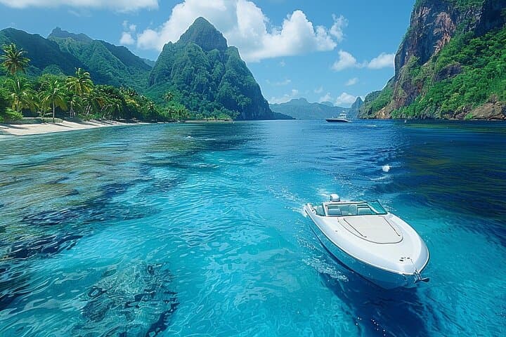 Private Land-and-Sea Speed Boat Tour to Soufriere: High-Speed Snorkel & Pitons Visit